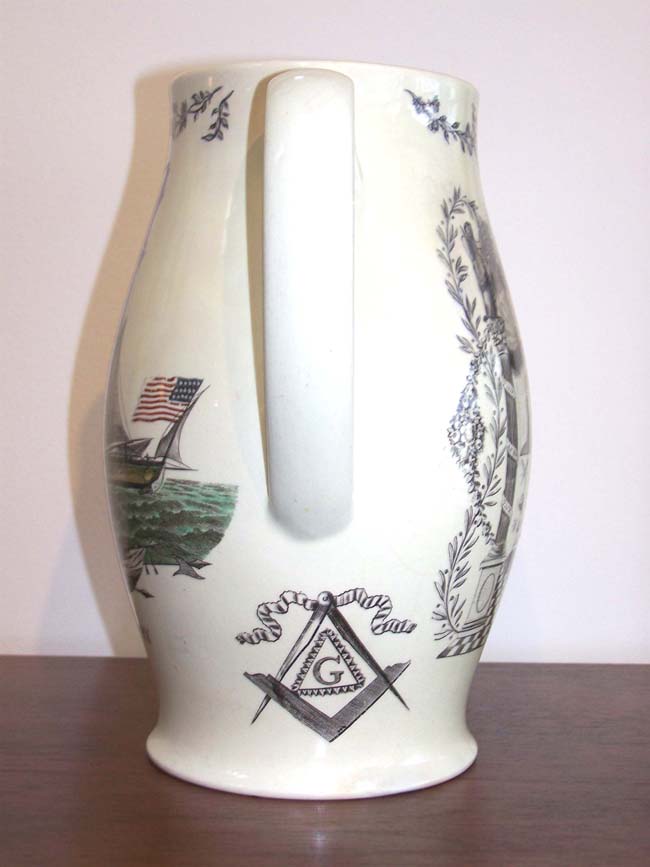 An Historically Important English Creamware Enamel Decorated and Black Transfer Printed Liverpool Pitcher circa 1803. — image 4